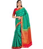 green hand woven crepe saree with blouse