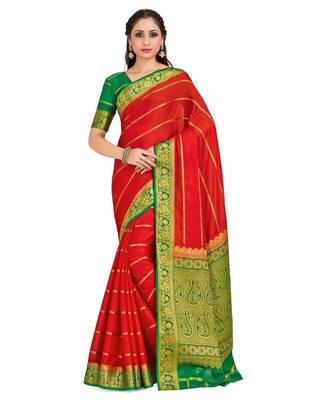 red hand woven crepe saree with blouse 1