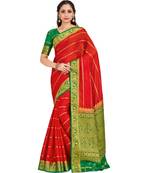 red hand woven crepe saree with blouse
