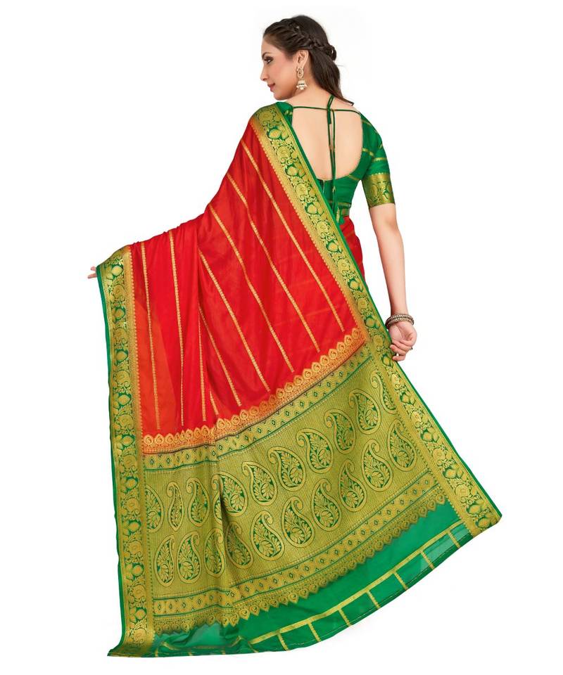 red hand woven crepe saree with blouse