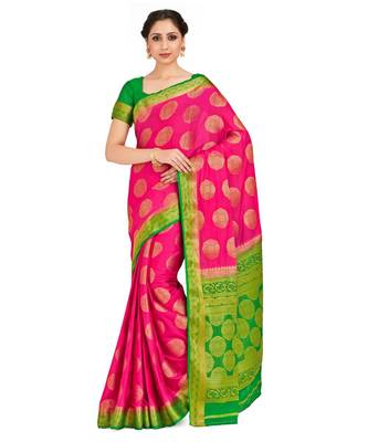 pink hand woven crepe saree with blouse 1
