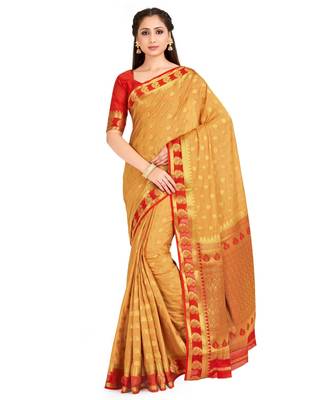 brown hand woven crepe saree with blouse 1