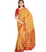 brown hand woven crepe saree with blouse