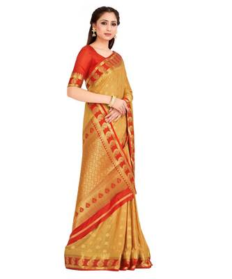 brown hand woven crepe saree with blouse 2