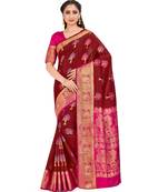 maroon hand woven art silk saree with blouse