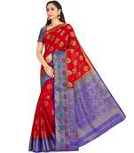 red hand woven art silk saree with blouse