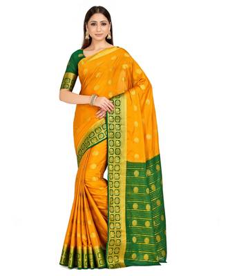 mustard hand woven crepe saree with blouse 1