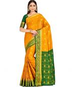 mustard hand woven crepe saree with blouse