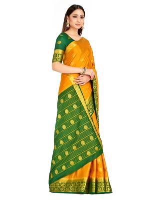mustard hand woven crepe saree with blouse 2