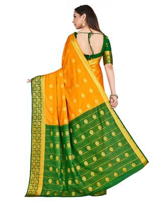 mustard hand woven crepe saree with blouse 3