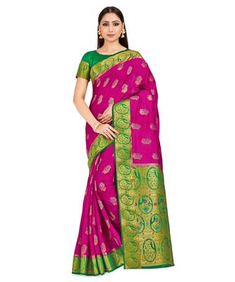 pink hand woven art silk saree with blouse 1