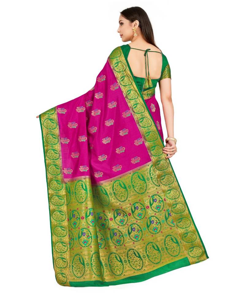 pink hand woven art silk saree with blouse