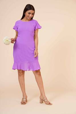Women's Half Sleeves Round - Neck Georgette  Midi Casual Dress Mauve 1