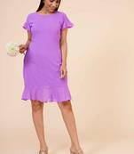 Women's Half Sleeves Round - Neck Georgette  Midi Casual Dress Mauve