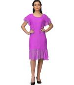 Women's Half Sleeves Round - Neck Georgette  Midi Casual Dress Mauve
