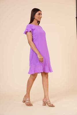 Women's Half Sleeves Round - Neck Georgette  Midi Casual Dress Mauve 2