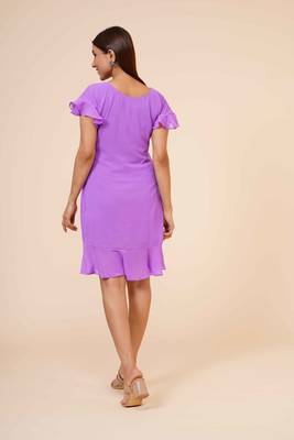 Women's Half Sleeves Round - Neck Georgette  Midi Casual Dress Mauve 5