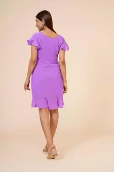 Women's Half Sleeves Round - Neck Georgette  Midi Casual Dress Mauve