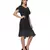 Women's Half Sleeves Round - Neck Georgette  Midi Casual Dress Black