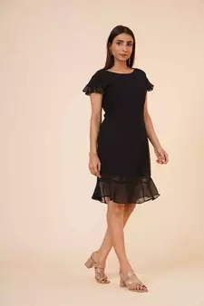 Women's Half Sleeves Round - Neck Georgette  Midi Casual Dress Black