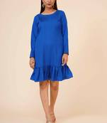 Women's Pin Tucks Georgette Midi Casual Dress Cobalt  Blue
