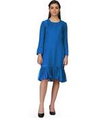 Women's Pin Tucks Georgette Midi Casual Dress Cobalt  Blue