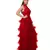 Women's Halter Neck Drape Net Party Evening Corset Gown in Red