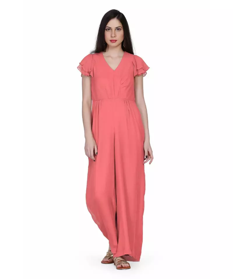 Women's Drape Georgette Party/ Casual Jumpsuit in Peach
