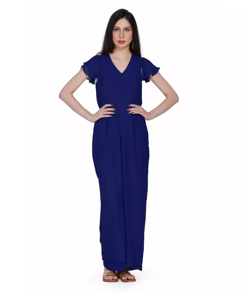 Women's Drape Georgette Party/ Casual Jumpsuit in Dark Blue