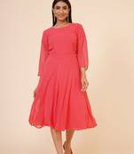 Women's Round Neck Georgette Party/ Casual Dress in Peach