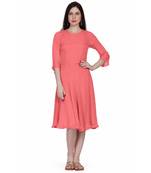 Women's Round Neck Georgette Party/ Casual Dress in Peach
