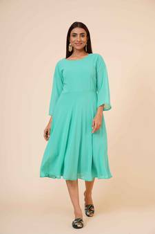 Women's Round Neck Georgette Party/ Casual Dress in Spring Green