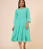 Women's Round Neck Georgette Party/ Casual Dress in Spring Green
