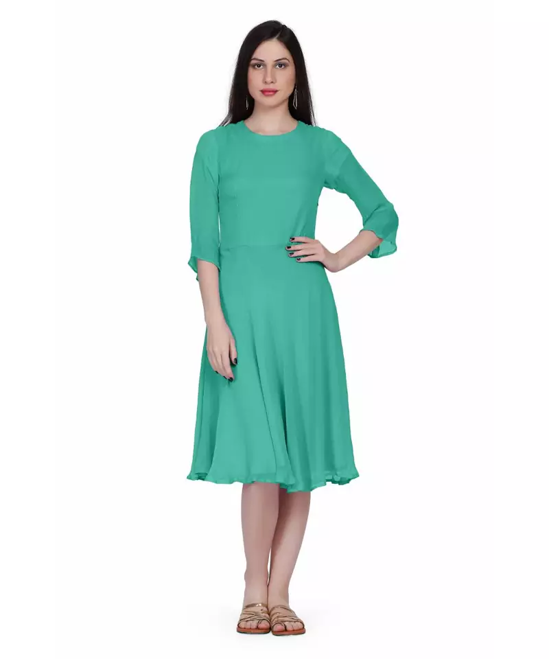Women's Round Neck Georgette Party/ Casual Dress in Spring Green