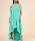 Women's Halter Neck Ruffle Drape Georgette Party/ Evening Gown in Spring Green