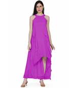 Women's Halter Neck Ruffle Drape Georgette Party/ Evening Gown in Mauve