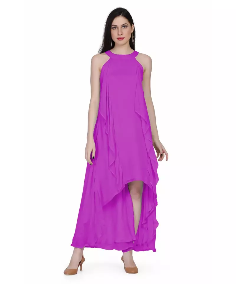 Women's Halter Neck Ruffle Drape Georgette Party/ Evening Gown in Mauve