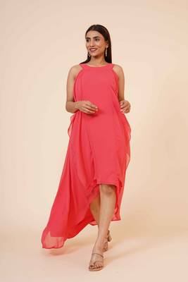 Women's Halter Neck Ruffle Drape Georgette Party/ Evening Gown in Peach 2