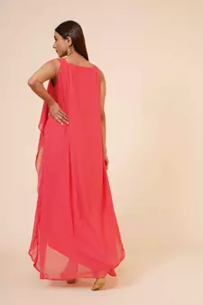 Women's Halter Neck Ruffle Drape Georgette Party/ Evening Gown in Peach
