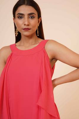 Women's Halter Neck Ruffle Drape Georgette Party/ Evening Gown in Peach 5