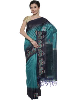 CLASSICATE from the house of The Chennai Silks  Green Embroidered DupionSaree With Blouse Piece 1