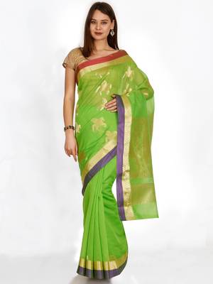 CLASSICATE from the house of The Chennai Silks  Green Silk Cotton Woven Design Narayan Peth Saree With Blouse Piece 1