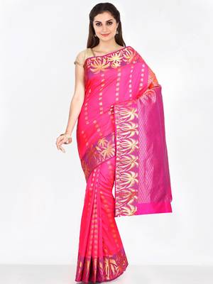 CLASSICATE from the house of The Chennai Silks  Women's Magenta Dharmavaram Silk Saree With Blouse 1