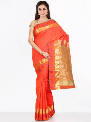 CLASSICATE from the house of The Chennai Silks  Women's Red Dharmavaram Silk Saree With Blouse 1