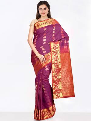 CLASSICATE from the house of The Chennai Silks  Women's Purple Dharmavaram Silk Saree With Blouse 1