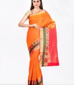 CLASSICATE from the house of The Chennai Silks  Women's Orange Dharmavaram Silk Saree With Blouse