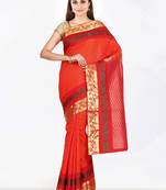 CLASSICATE from the house of The Chennai Silks  Women's Orange Dharmavaram Silk Saree With Blouse