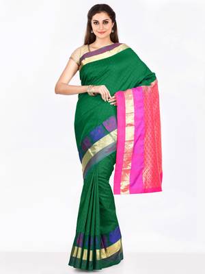 CLASSICATE from the house of The Chennai Silks  Women's Green Dharmavaram Silk Saree With Blouse 1