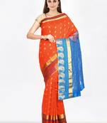 CLASSICATE from the house of The Chennai Silks  Women's Orange Dharmavaram Silk Saree With Blouse