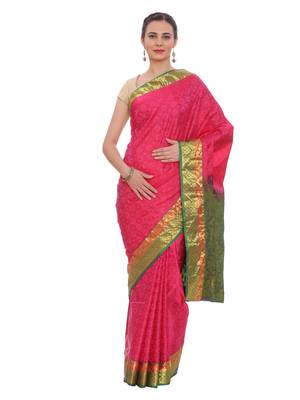 CLASSICATE from the house of The Chennai Silks  Women's Pink Dharmavaram Silk Saree With Blouse 1